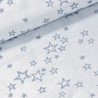 Polyesterové plátno s teflonovou úpravou / ubrusovina vánoční ESTER 4 oboustranná, hvězdičky, modrá / stříbrná, š.190cm (látka v metráži)