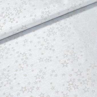 Polyesterové plátno s teflonovou úpravou / ubrusovina vánoční ESTER 2 oboustranná, hvězdičky, béžová / stříbrná, š.190cm (látka v metráži)