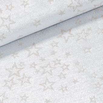 Polyesterové plátno s teflonovou úpravou / ubrusovina vánoční ESTER 2 oboustranná, hvězdičky, béžová / stříbrná, š.190cm (látka v metráži)