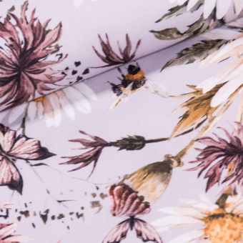 Polyesterové plátno se zátěrem / ubrusovina 8955-7, louka na šedé, š.155cm (látka v metráži)