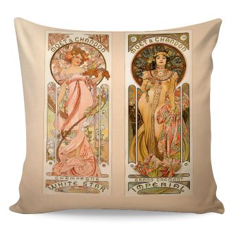 Povlak na polštářek ALFONS MUCHA MOET, béžový, 40x40cm