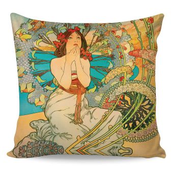 Polštářek ALFONS MUCHA MONACO, béžový, 40x40cm