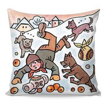 Dětský polštářek / povláček JOSEF LADA KOLEDA, KOLEDA ŠTĚPÁNE, bílý zimní vzor, 40x40cm, 40x40cm (více variant výplně)