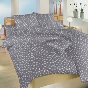 Povlečení ANEŽKA BÍLÁ NA TMAVĚ ŠEDÉM, květinový vzor, bavlna hladká, 140x200cm + 70x90cm