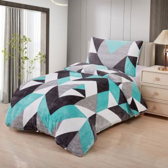Povlečení ABSTRACT TYRKYS geometrický vzor, tyrkysovo-šedé, mikroflanel, 140x200cm + 70x90cm