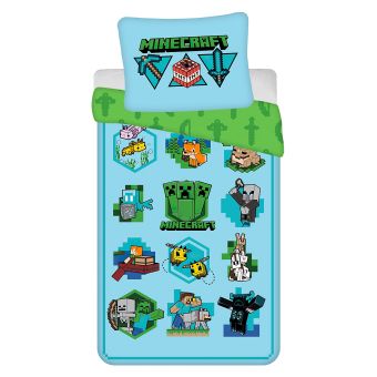 Dětské povlečení MINECRAFT LETS PLAY, modro-zelené, bavlna hladká, 140x200cm + 70x90cm 