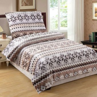 Povlečení BROWN FLAKE hnědý severský vzor, mikroflanel, 140x200cm + 70x90cm