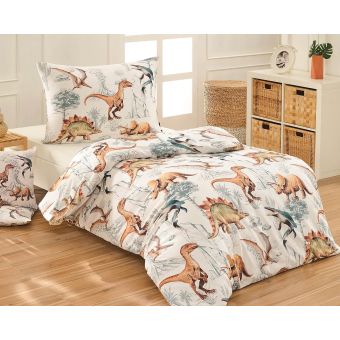 Povlečení dětské Matějovský DINO LAND, dinosauři, bílé, bavlna hladká, 140x200cm + 70x90cm