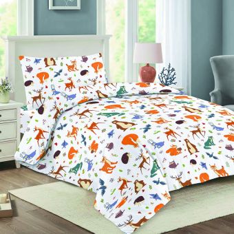 Dětské povlečení NELA 11 LESANKA, lesní zvířátka na bílé, bavlna hladká, 140x200cm + 70x90cm 