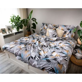 Povlečení DITA SILVER LEAFS listy na šedé, 3 dílné, bavlna hladká, 140x200cm + 70x90cm + 40x40cm