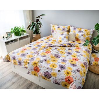 Povlečení ELSA DAISY květinový vzor, žluté, 3 dílné, bavlna hladká, 140x200cm + 70x90cm + 40x40cm