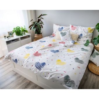 Povlečení ELSA GRAFFITI HEART srdíčka, bílé, 3 dílné, bavlna hladká, 140x200cm + 70x90cm + 40x40cm