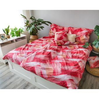 Povlečení ELSA RED RIGHE šmouhy na červené, 3 dílné, bavlna hladká, 140x200cm + 70x90cm + 40x40cm