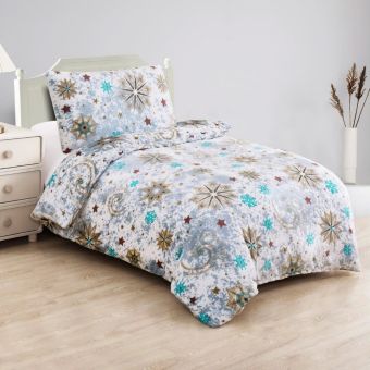 Povlečení ESTRELLAS vločky, šedo-béžové, mikroflanel, 140x200cm + 70x90cm