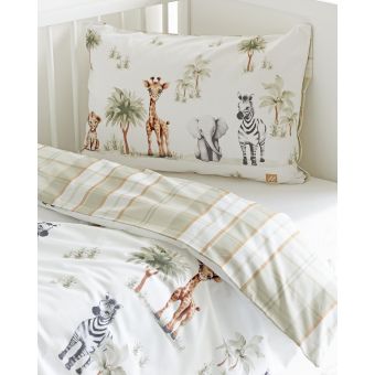 Dětské povlečení Matějovský do postýlky HAPPY BABY, safari zvířátka na bílé, bavlna hladká (více rozměrů)