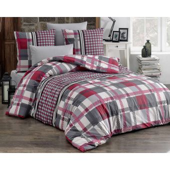 Povlečení HECTOR ČERVENÉ, káro, bavlna hladká, 140x200cm + 70x90cm 
