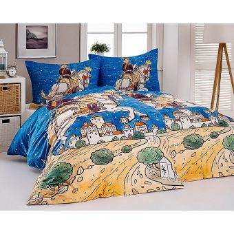 Povlečení Matějovský JOSEF LADA POPELÁK, modro-béžové, bavlna hladká digitál, 140x200cm + 70x90cm