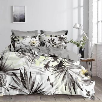 Povlečení KARIBIK mikroflanel, šedé listy 140x200cm + 70x90cm