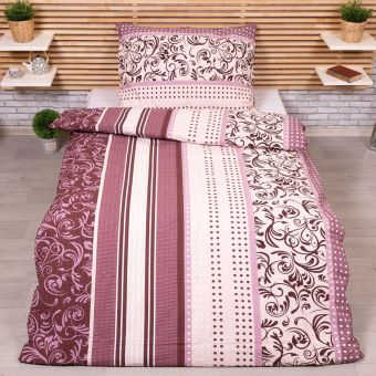 Povlečení KAROLINE 094 bordó pruhy s ornamenty, krep, 140x200cm + 70x90cm