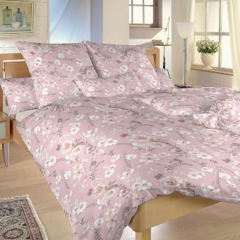 Povlečení KVÍTÍ NA PUDROVÉM, květinový vzor, krep, 140x200cm + 70x90cm