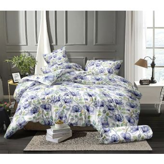 Povlečení LILY mikroflanel, modré květiny 140x200cm + 70x90cm