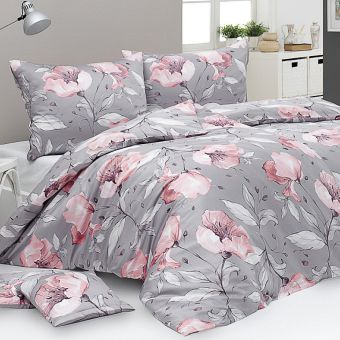 Povlečení Matějovský AMABEL, růžové květy na šedé (více rozměrů, materiálů)