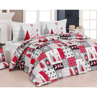 Povlečení Matějovský CHRISTMAS JOY zimní vzor, červené, flanel premium, 140x200cm + 70x90cm