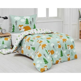 Dětské povlečení Matějovský FORREST, liška na zelené, bavlna hladká, 140x200cm + 70x90cm