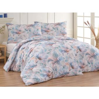 Povlečení Matějovský EDEN, modré a lososové květy, mako jersey, 140x200cm + 70x90cm