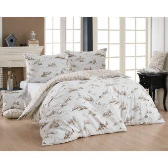 Povlečení Matějovský FROSTY, béžové káro a zimní vzor, flanel premium (více rozměrů)