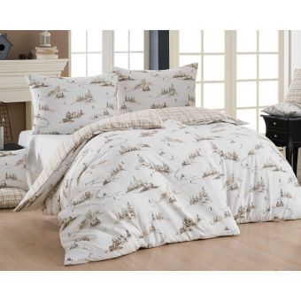 Povlečení Matějovský FROSTY, béžové káro a zimní vzor, flanel premium (více rozměrů)