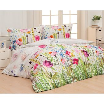 Povlečení Matějovský LUISA, květnový vzor, růžovo-zelené, bavlna hladká digitál, 140x200cm + 70x90cm