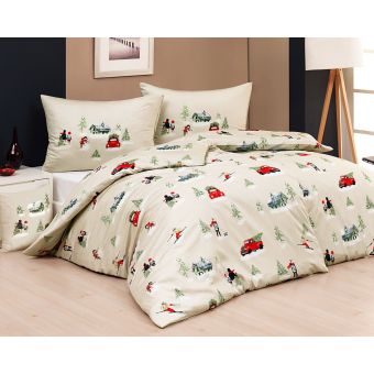 Povlečení Matějovský MAGIC WINTER, zimní vzor na béžové, flanel premium, 140x200cm + 70x90cm