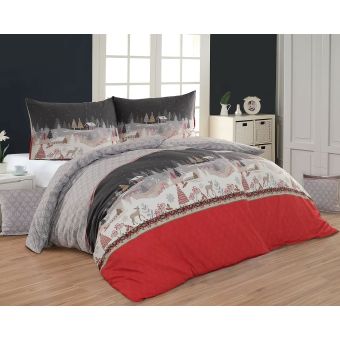 Povlečení Matějovský MAGNUS, vánoční motiv, červeno-šedé, flanel premium (více rozměrů)