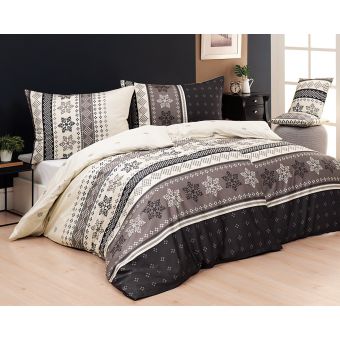 Povlečení Matějovský SCANDIC, severský vzor s vločkami, hnědo-smetanové, bavlna hladká, 140x200cm + 70x90cm