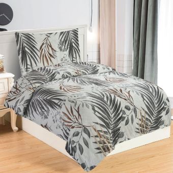 Povlečení FLOP, šedé a hnědé listy, mikroflanel, 140x200cm + 70x90cm