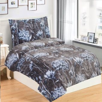 Povlečení RITTA, fialovo-modré květy na hnědé, mikroflanel, 140x200cm + 70x90cm