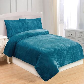 Povlečení STRUKTURA TROJICE PETROLEJOVÁ, jednobarevné, mikroflanel, 140x200cm + 70x90cm