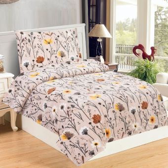 Povlečení VALENTINA, jarní kvítí na starorůžové, mikroflanel, 140x200cm + 70x90cm