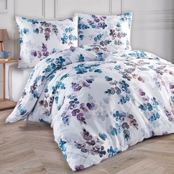 Povlečení MYSTIC, větvičky, modro-bílé, bavlněný satén, 140x200cm + 70x90cm