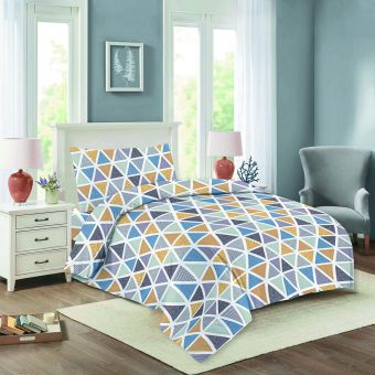 Povlečení NELA 03 TRIANGULO, modro-okrové trojúhelníky, bavlna hladká, 140x200cm + 70x90cm 