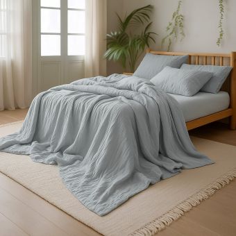 Povlečení Prem MUŠELÍN PREMIUM SILVER, jednobarevné, šedé, mušelín, 140x200cm + 70x90cm