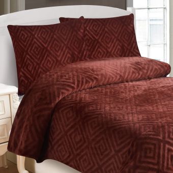 Povlečení STRUKTURA AZTEC CIHLOVÁ, jednobarevné, geometrický vzor, mikroflanel, 140x200cm + 70x90cm