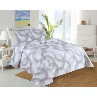 Přehoz na postel CIRCULO šedý, kruhy, 220x240cm, dvoulůžkový + 2x povlak 45 x 45cm