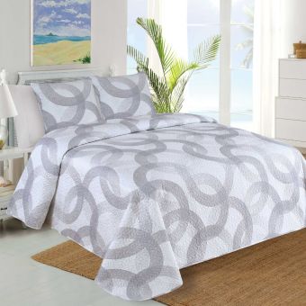 Přehoz na postel CIRCULO šedý, kruhy, 220x240cm, dvoulůžkový + 2x povlak 45 x 45cm