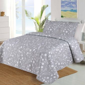 Přehoz na postel RAMAS šedý, drobný květinový vzor, 220x240cm, dvoulůžkový + 2x povlak 45 x 45cm