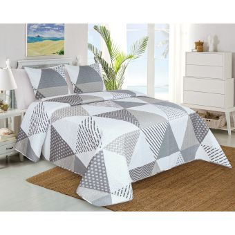 Přehoz na postel TEREZ šedo-béžový geometrický vzor, 140x220cm, jednolůžkový + povlak 45 x 45cm