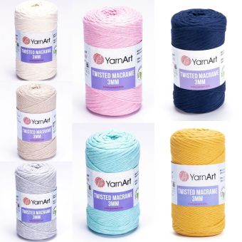 Pletací příze YarnArt TWISTED MACRAME 3mm jednobarevná, 250g/195m