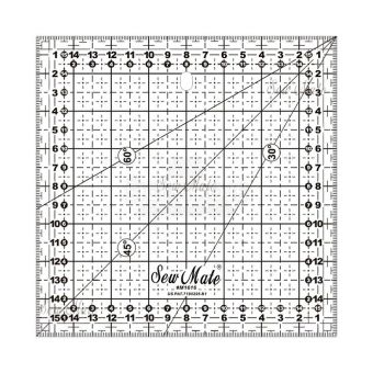 Rastrové pravítko na patchwork, látky DONWEI M1616 BK, černý popis, 16x16cm