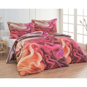 Sada 2 ks povlečení BLANKA MATRAGI - ROMANCE, dynamický vzor, béžové a meruňkové, bavlněný MAKO satén, digitál, 140x200cm + 70x90cm